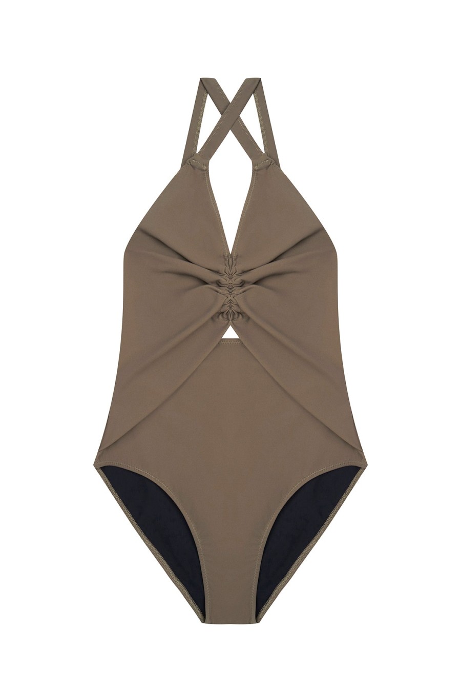 Else Else | Olivia Rouched One Piece Cut Out Suit Khaki